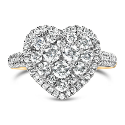 14K Yellow Gold 1 1/2 Cttw Diamond Heart Shaped Composite Ring (H-I Color, SI2-I1 Clarity) - Ring Size 7  DestGlow