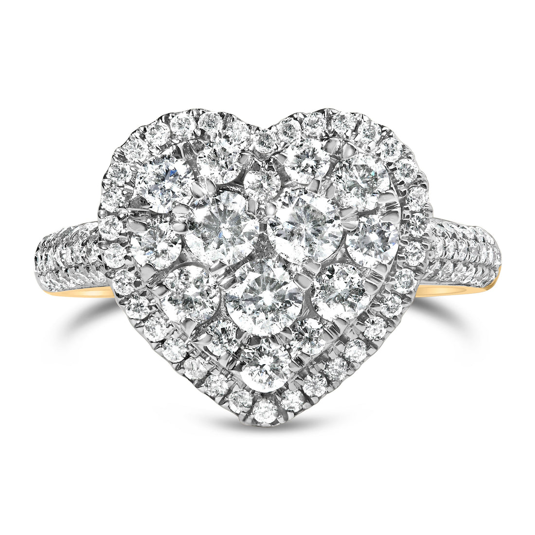 14K Yellow Gold 1 1/2 Cttw Diamond Heart Shaped Composite Ring (H-I Color, SI2-I1 Clarity) - Ring Size 7  DestGlow