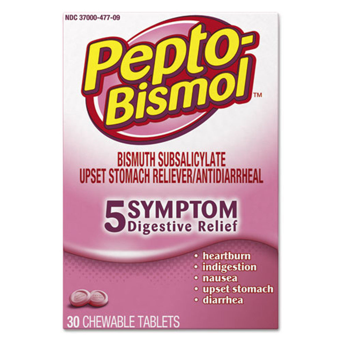 Pepto-Bismol Chewable Tablets For Nausea, Heartburn, Indigestion, Upset Stomach, And Diarrhea - 5 Symptom Fast Relief, Original Flavor by Pasteur Pharmacy