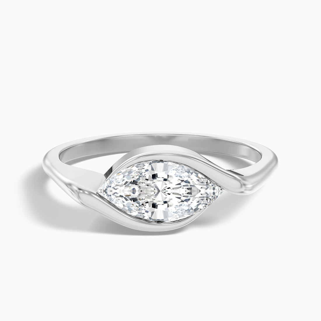Sydney 4 Carat Marquise East West Half Bezel Moissanite Diamond Ring In 925 Sterling Silver  DestGlow