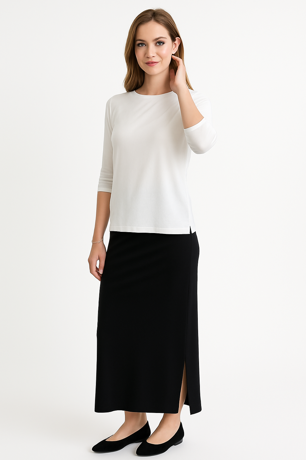 Long Super Stretchy Fitted Maxi Skirt with Side Slits by Kosher Casual USA