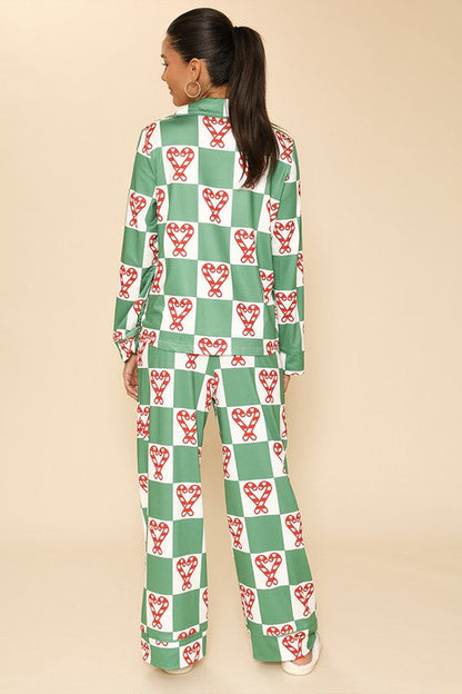 Women's Holiday Christmas Pajama Set - Button Front Top & Drawstring Pants