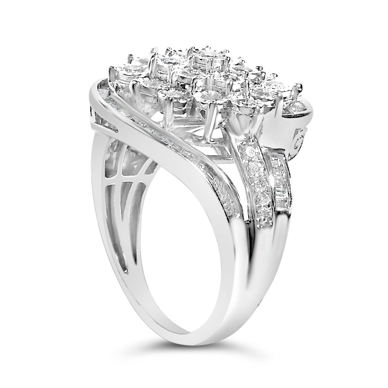 Sterling Silver 1.0 Cttw Diamond Swirl Cluster Cocktail Ring by Bids.com