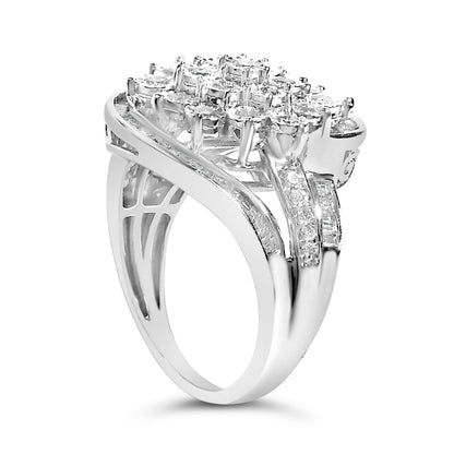Sterling Silver 1.0 Cttw Diamond Swirl Cluster Cocktail Ring by Bids.com