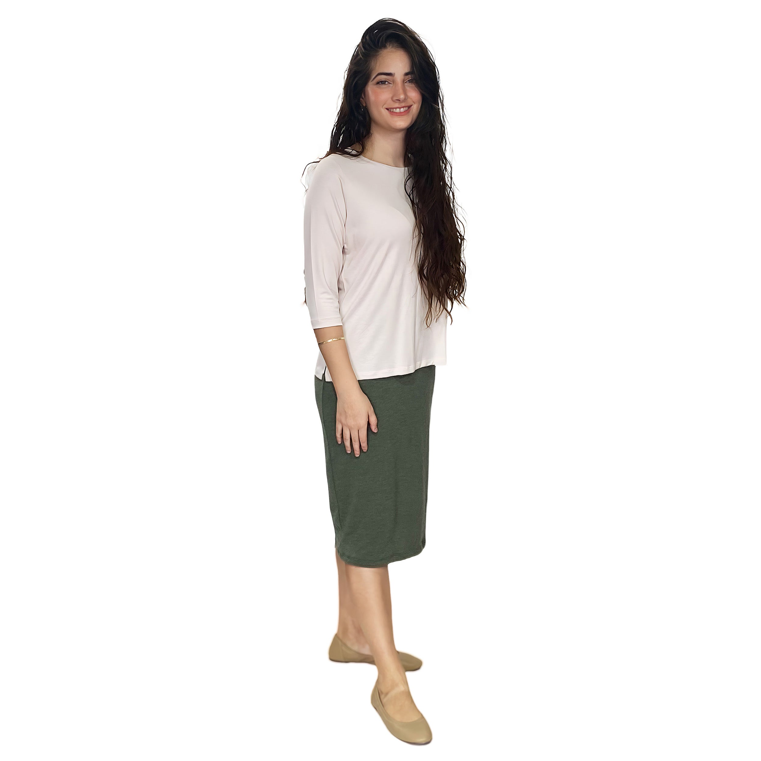 Soft Sweater Knit Mid-Calf Pencil Skirt by Kosher Casual USA