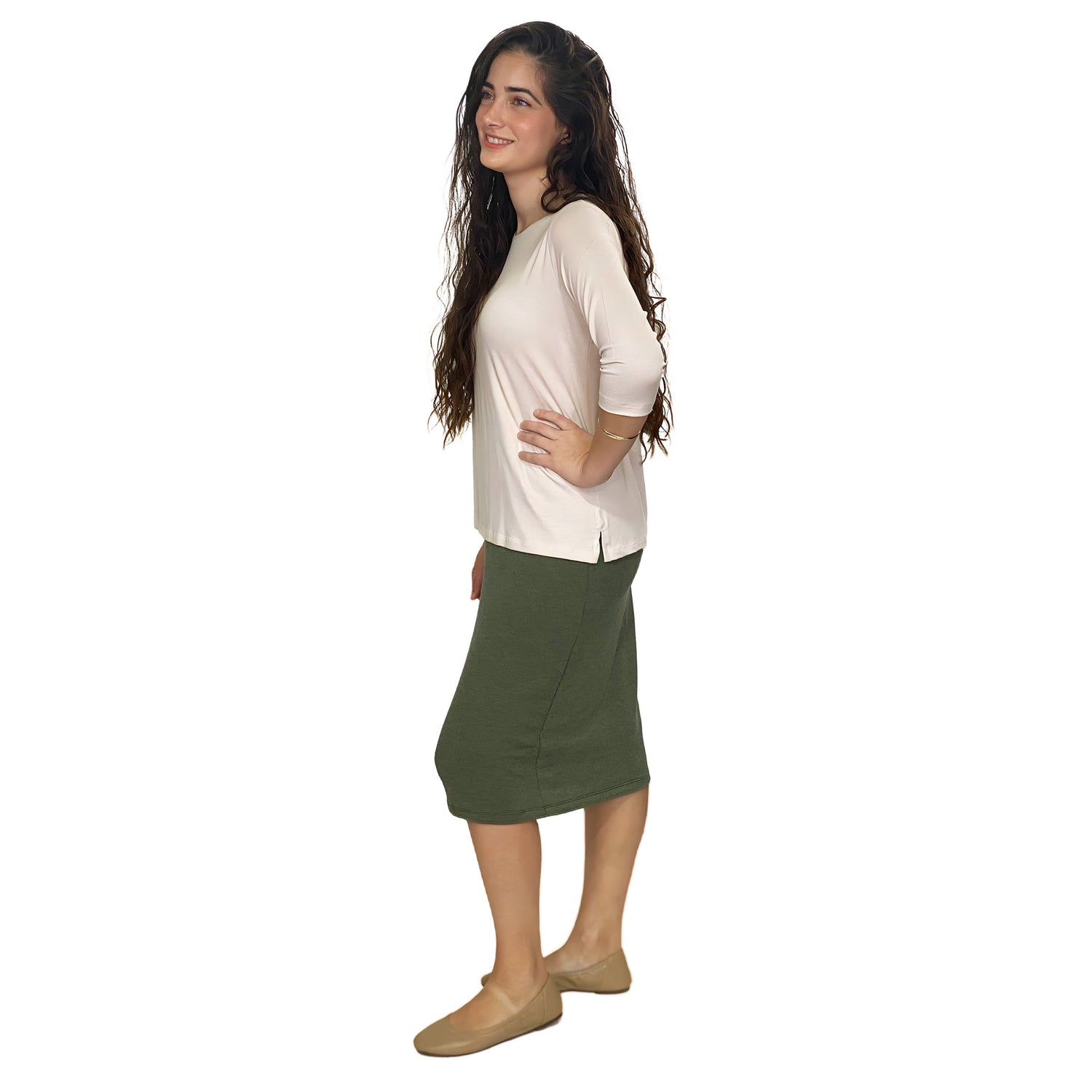 Soft Sweater Knit Mid-Calf Pencil Skirt by Kosher Casual USA