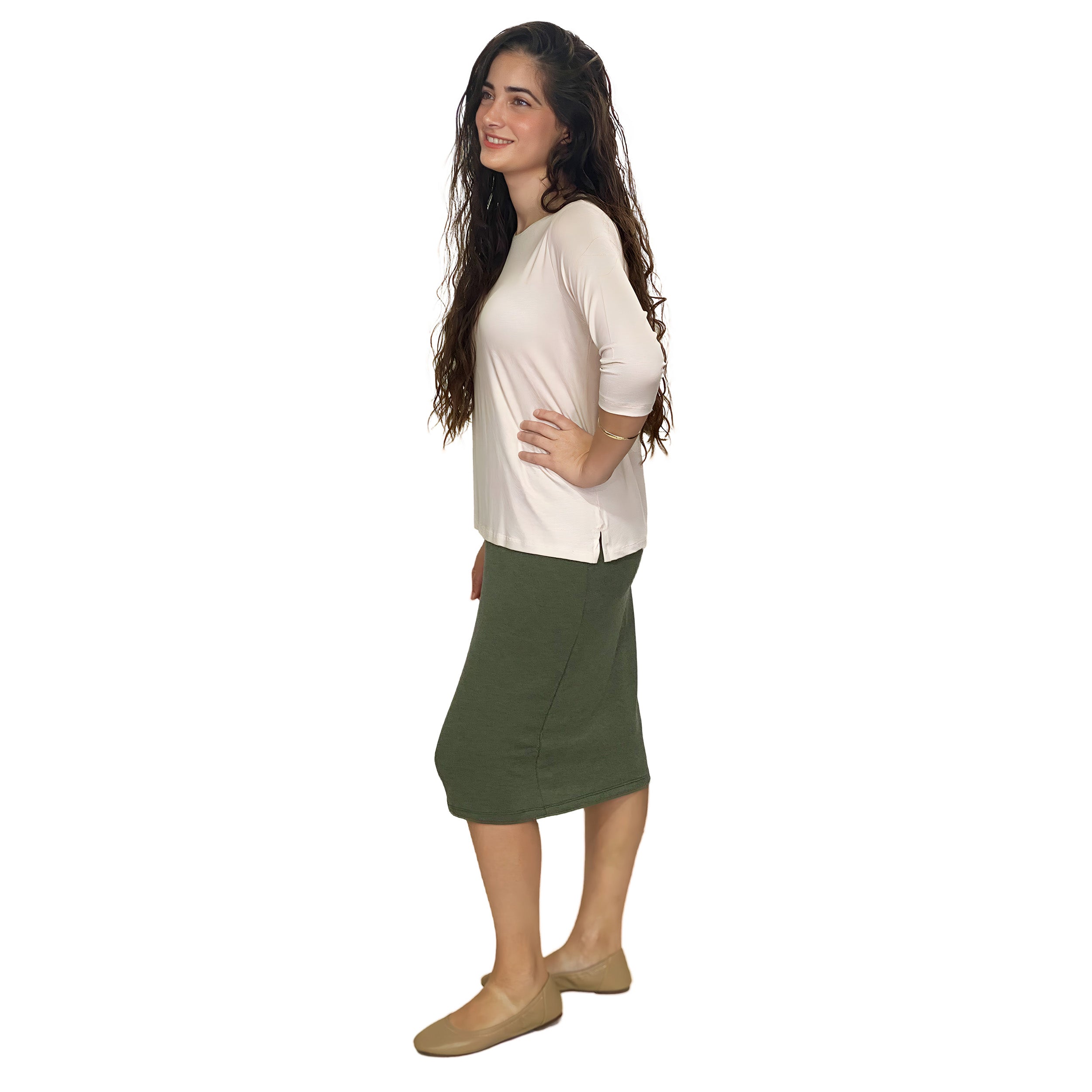 Soft Sweater Knit Mid-Calf Pencil Skirt by Kosher Casual USA