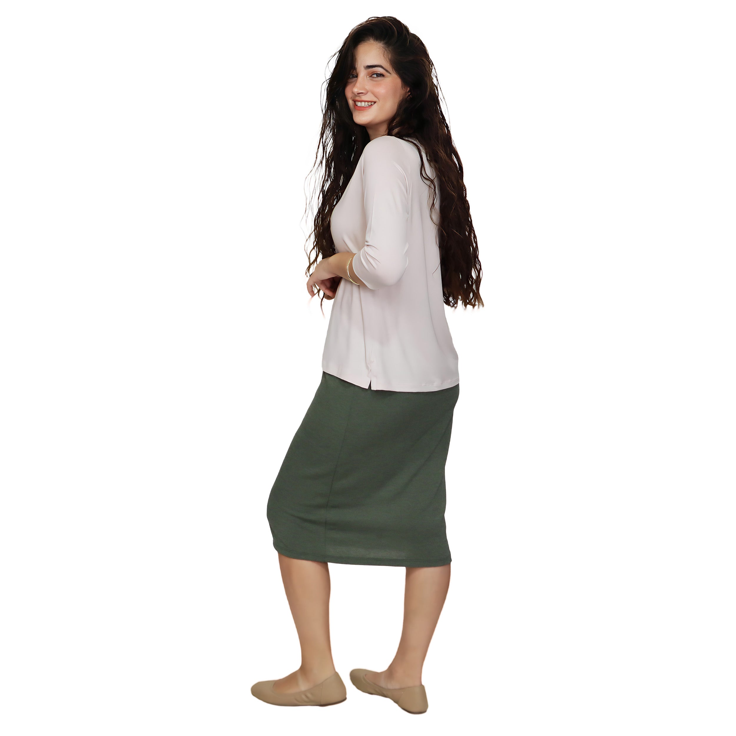 Soft Sweater Knit Mid-Calf Pencil Skirt by Kosher Casual USA