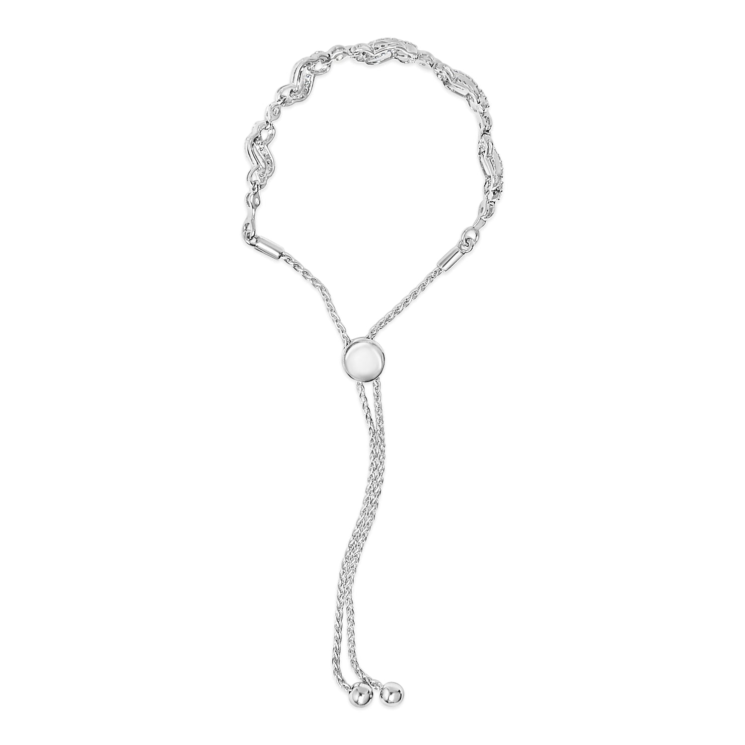 .925 Sterling Silver 1/2 Cttw Diamond Double Wave Bolo Bracelet by Bids.com