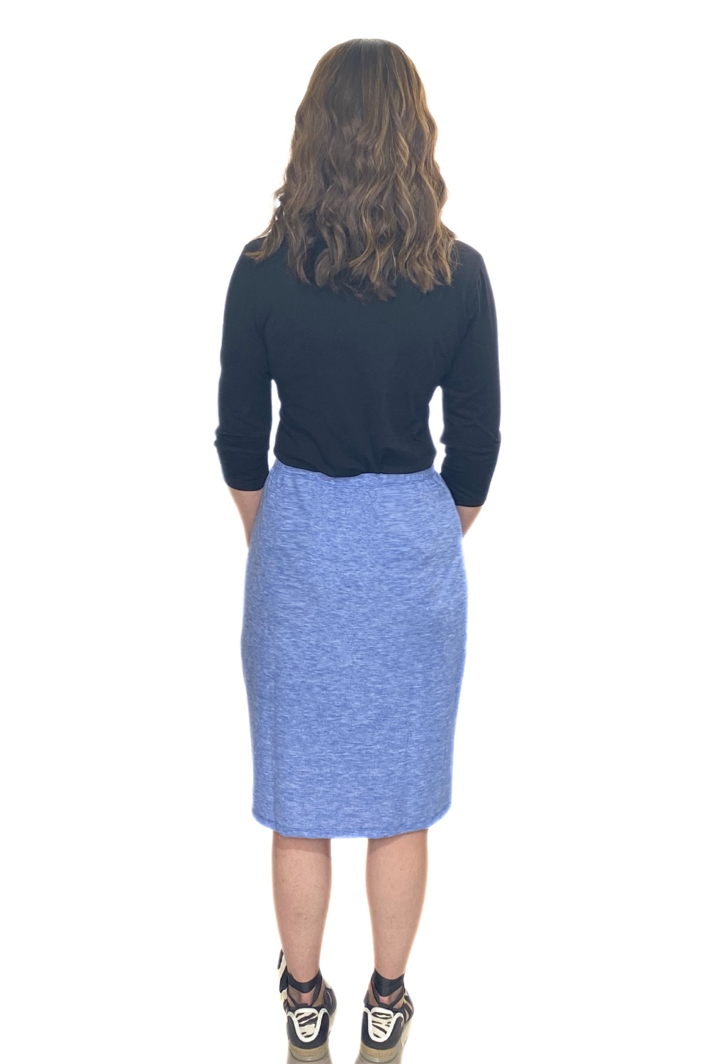 Super Soft Ribbed Knit- Knee Length Pencil Skirt by Kosher Casual USA