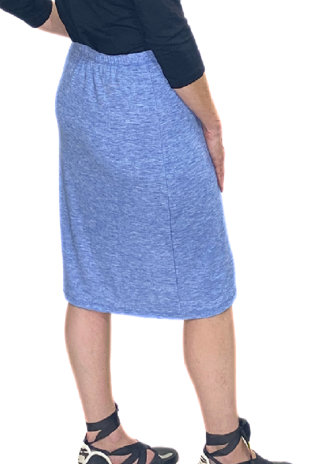 Super Soft Ribbed Knit- Knee Length Pencil Skirt by Kosher Casual USA
