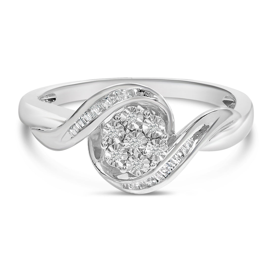 Sterling Silver 1/10 Cttw Diamond Bypass Cluster Ring by Bids.com
