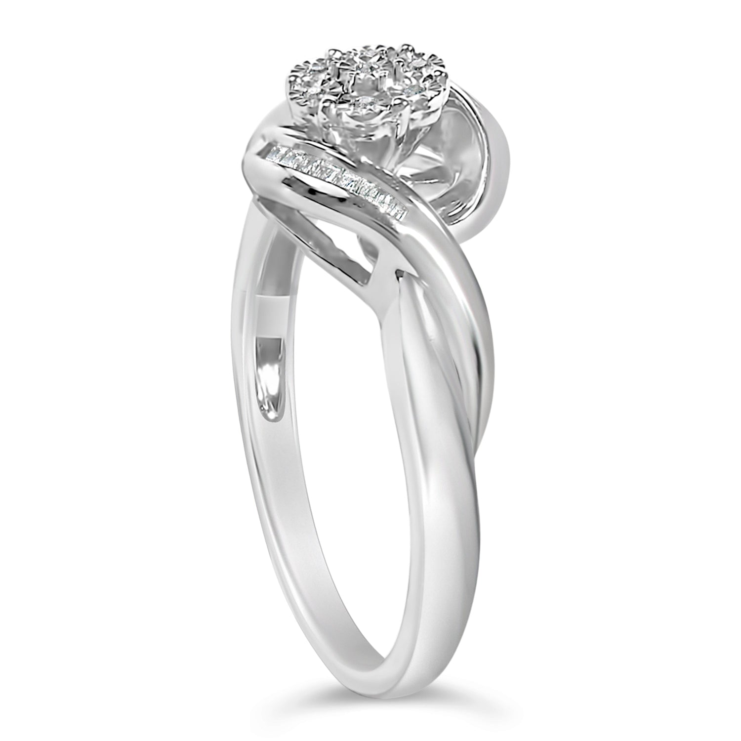 Sterling Silver 1/10 Cttw Diamond Bypass Cluster Ring by Bids.com