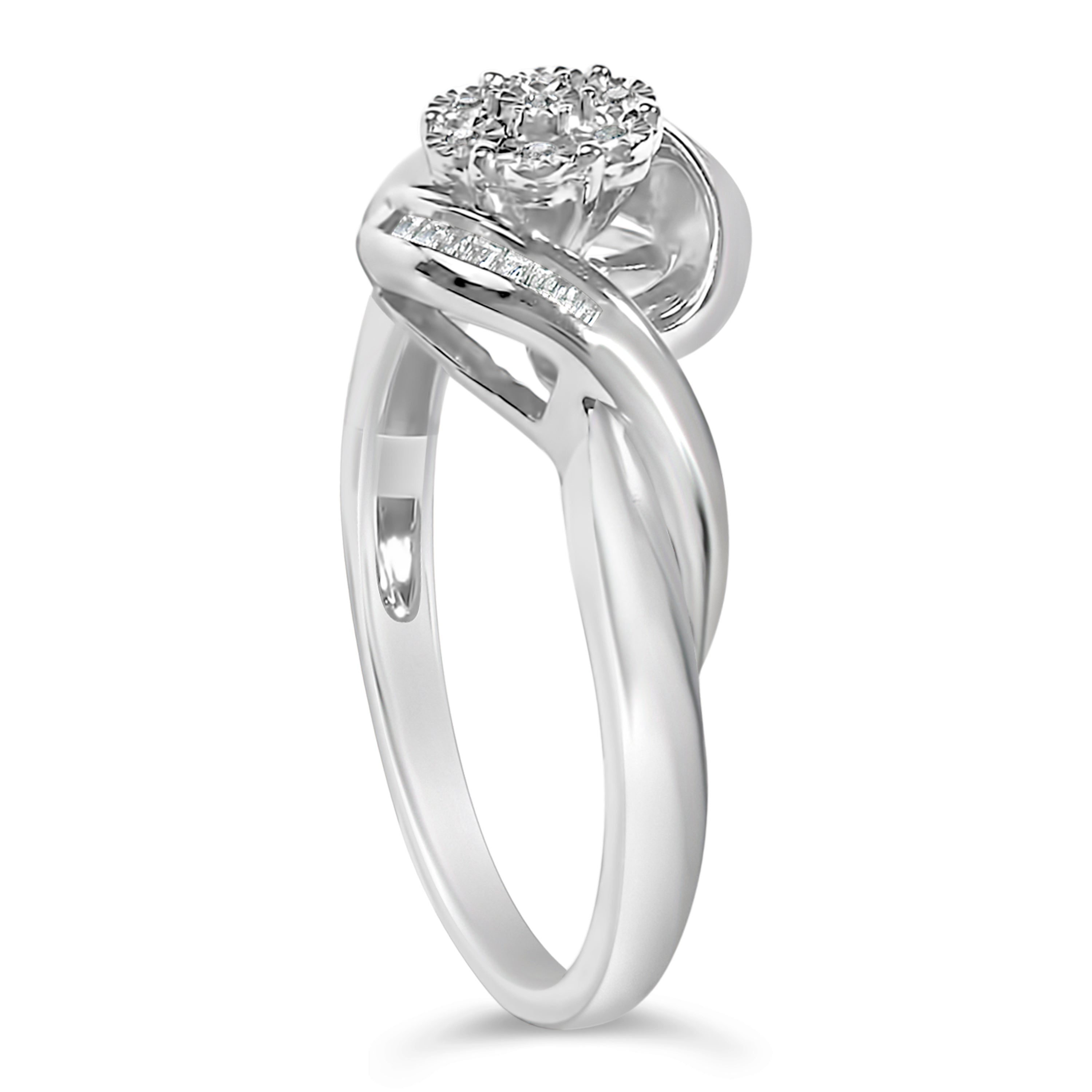 Sterling Silver 1/10 Cttw Diamond Bypass Cluster Ring by Bids.com