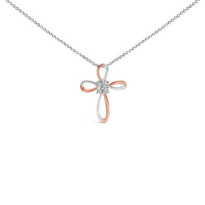 10K Rose Gold Plated Sterling Silver Diamond Accent Cross Pendant Necklace