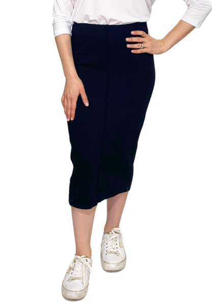 Mid-Calf Cotton Spandex Ribbed Pencil Skirt with Stylish Center Seam by Kosher Casual USA