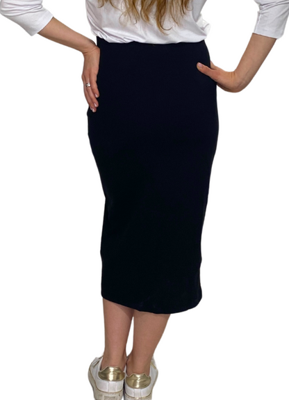 Mid-Calf Cotton Spandex Ribbed Pencil Skirt with Stylish Center Seam by Kosher Casual USA