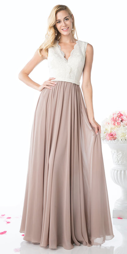 Cinderella Divine 1965 Sleeveless Dress V-Neck Embroidered Bodice by DiscountDressShop