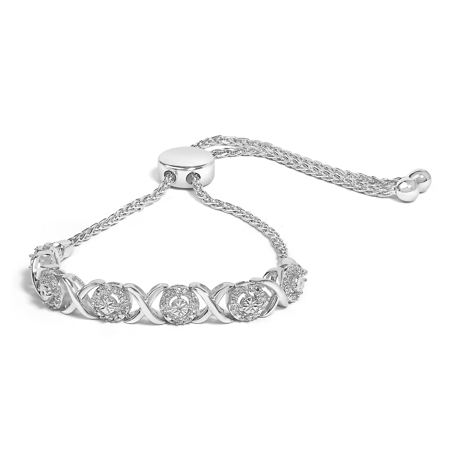.925 Sterling Silver 1/6 Cttw Diamond X and O Bolo Bracelet by Bids.com