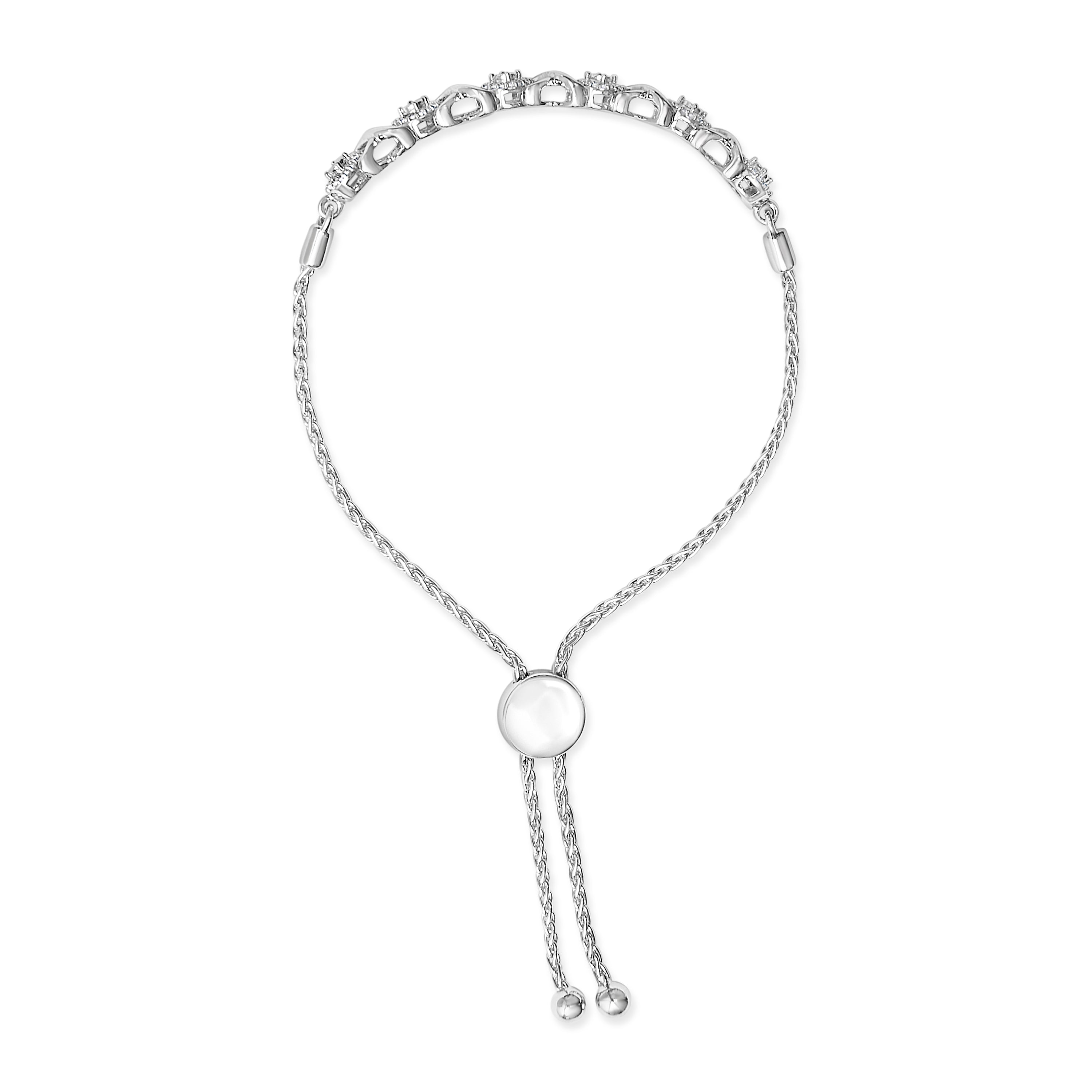 .925 Sterling Silver 1/6 Cttw Diamond X and O Bolo Bracelet by Bids.com