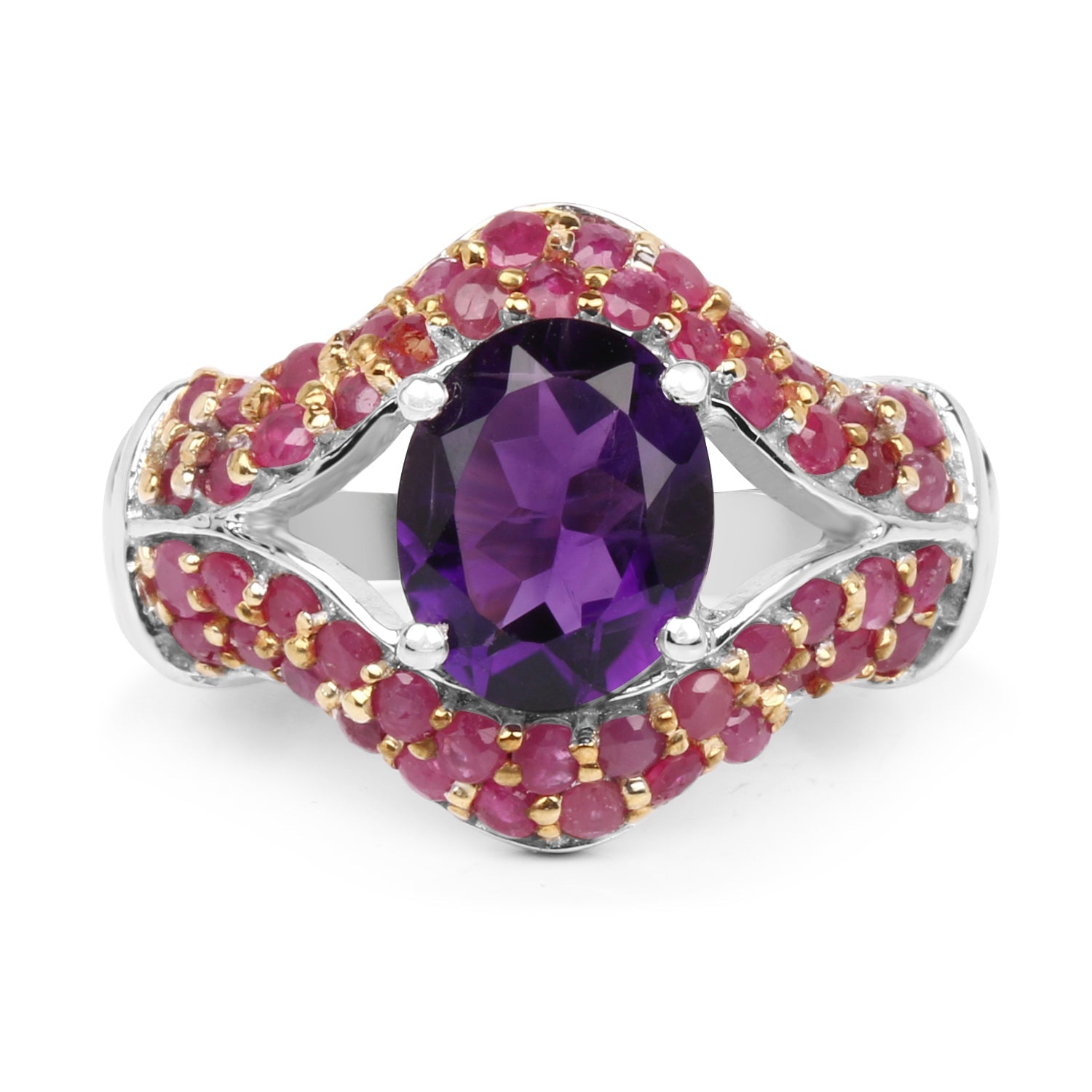 3.53 Carat Genuine Amethyst and Ruby .925 Sterling Silver Ring  DestGlow