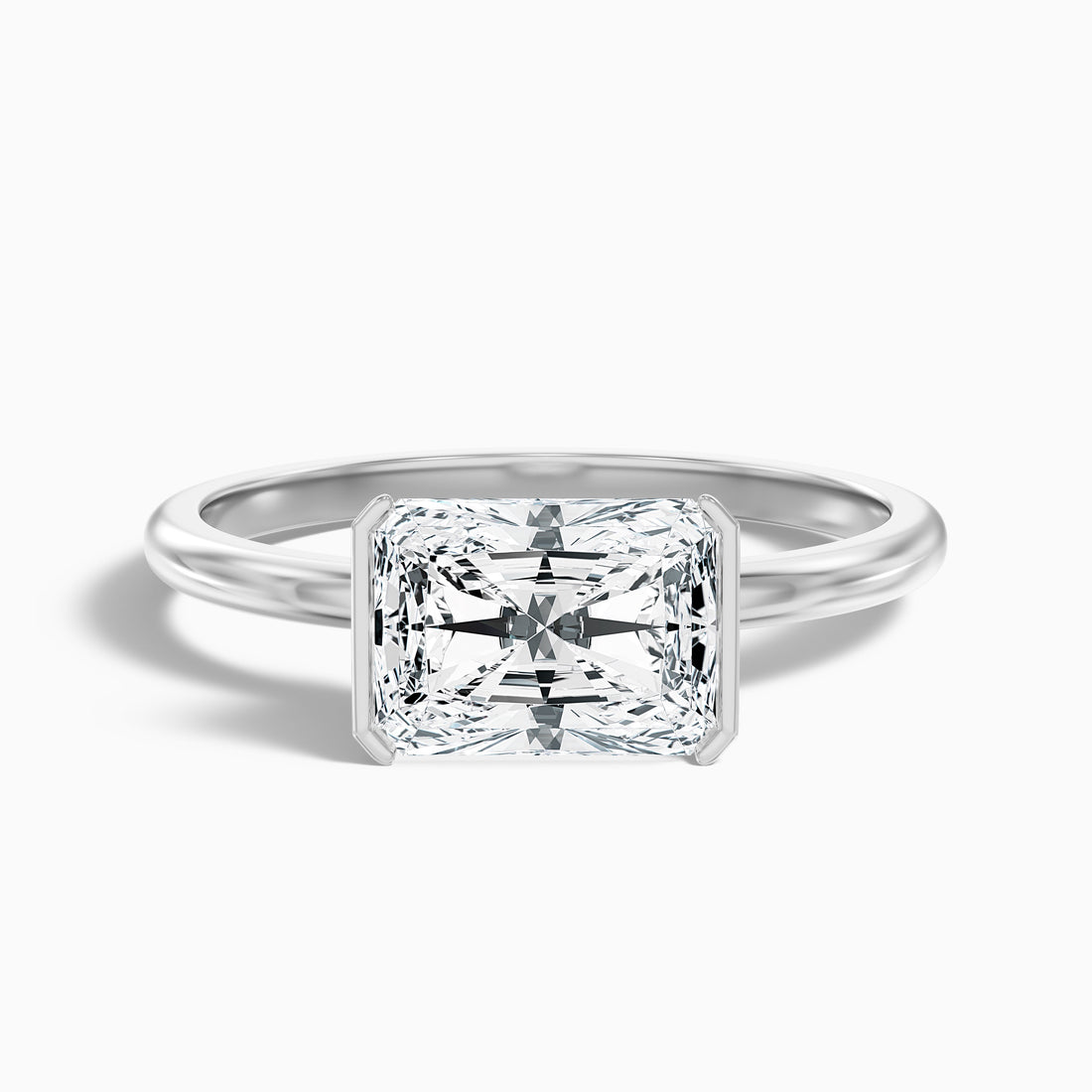 Celia 3 Carat Radiant Cut East West Half Bezel Moissanite Diamond Ring in Platinum  DestGlow