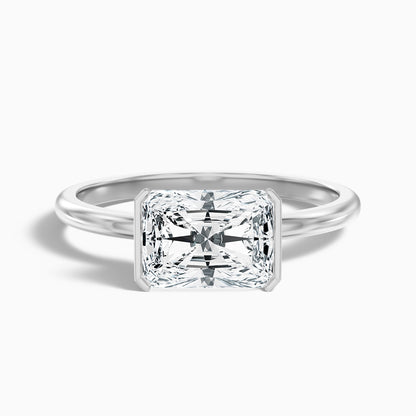 Celia 3.5 Carat Radiant Cut East West Half Bezel Moissanite Diamond Ring in 14k Yellow Gold