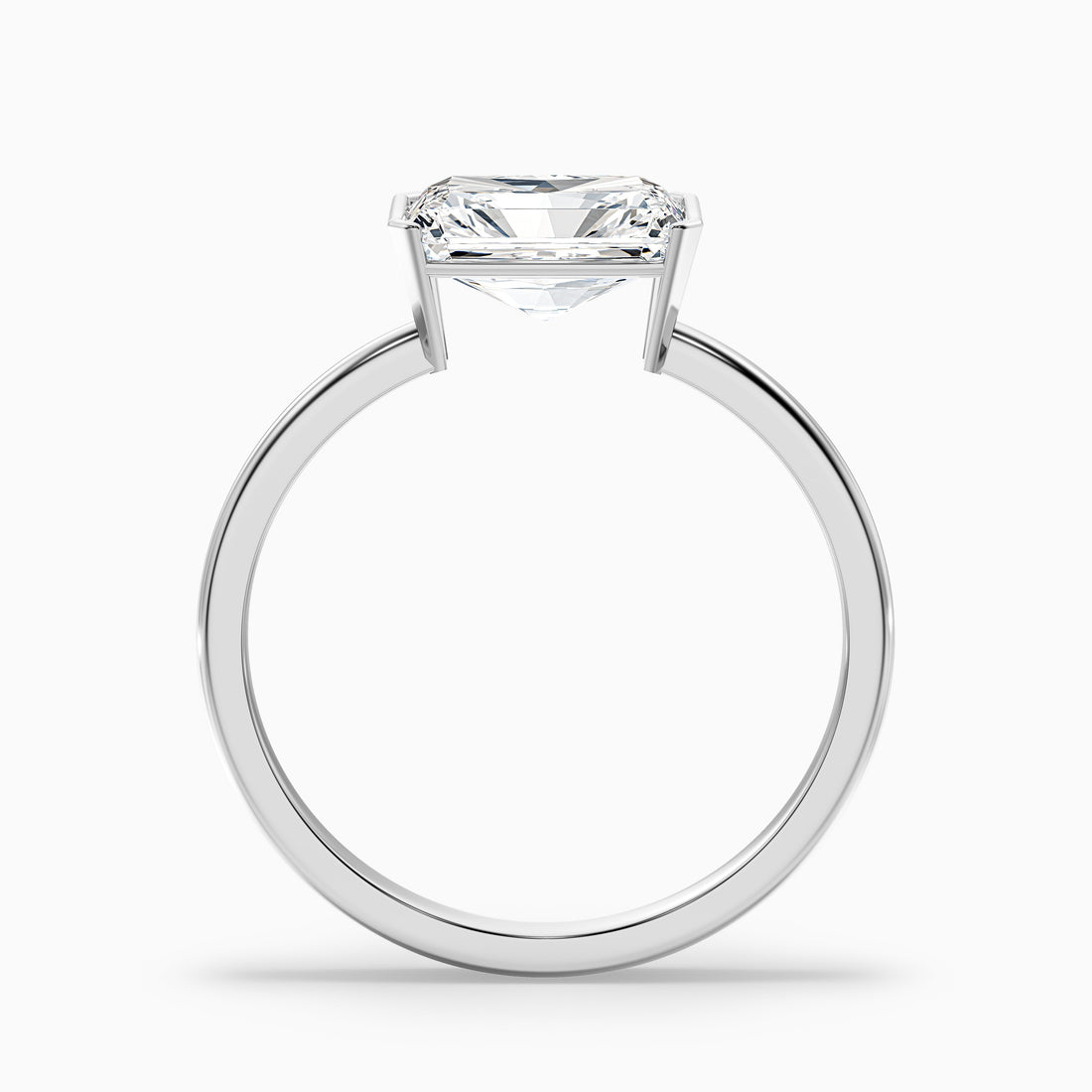 Celia 3 Carat Radiant Cut East West Half Bezel Moissanite Diamond Ring in Platinum  DestGlow