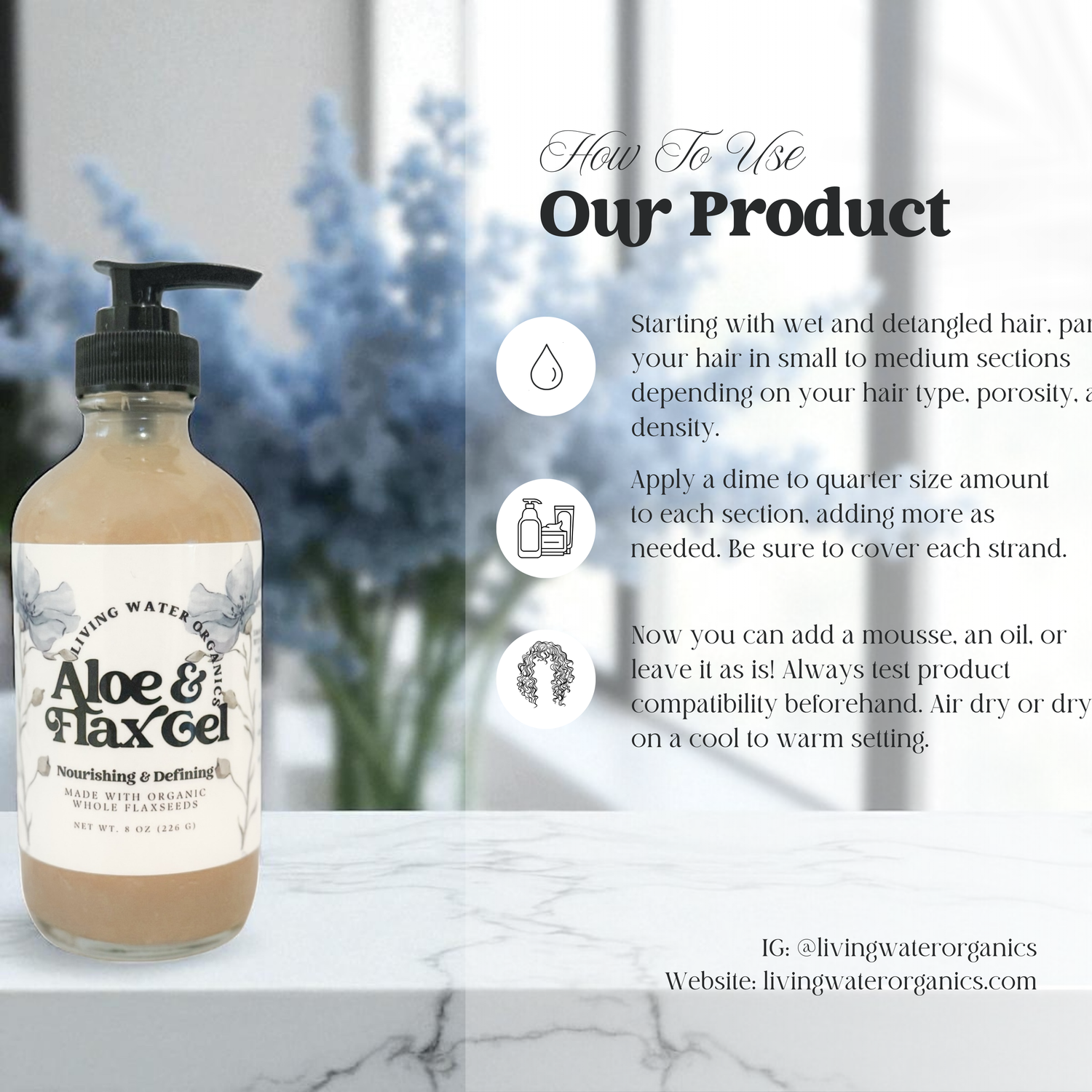 Aloe Vera &amp; Flaxseed Gel, Nourishing (Medium Hold) by Living Water Organics