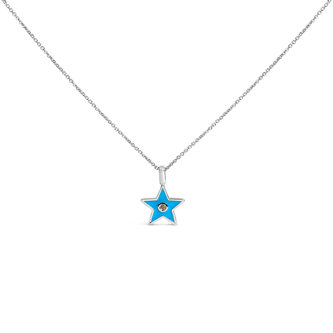 Sterling Silver Blue Enamel and Diamond Accent Star Pendant Necklace by Bids.com