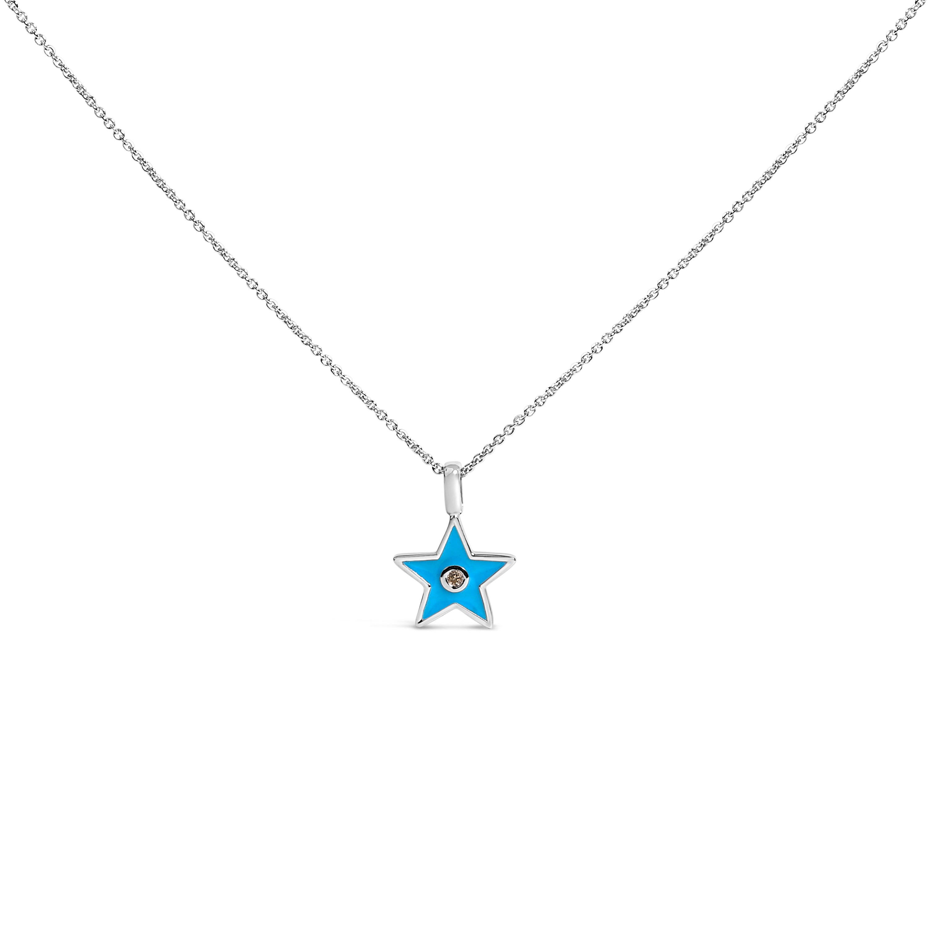 Sterling Silver Blue Enamel and Diamond Accent Star Pendant Necklace by Bids.com