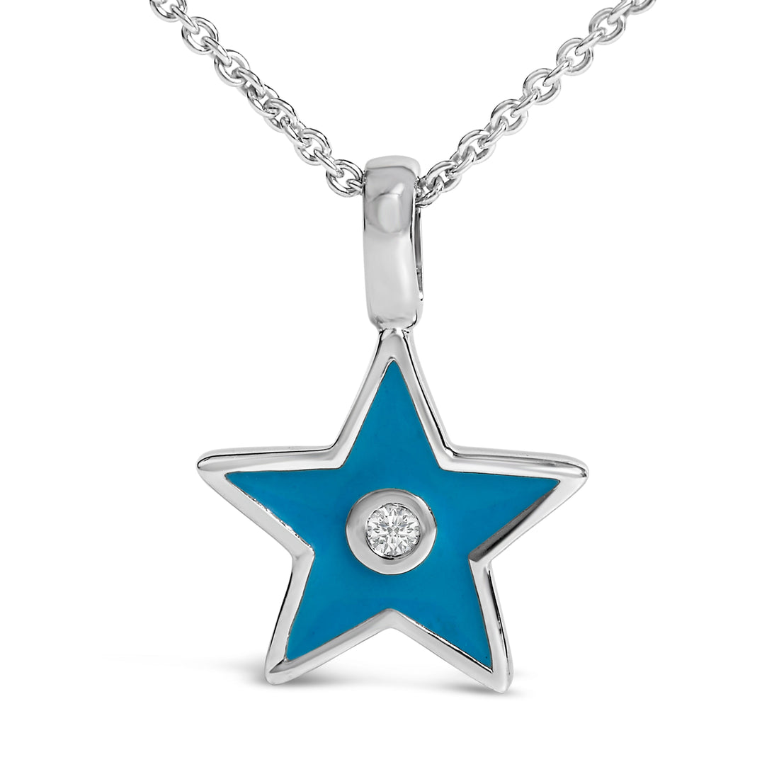 Sterling Silver Blue Enamel and Diamond Accent Star Pendant Necklace by Bids.com