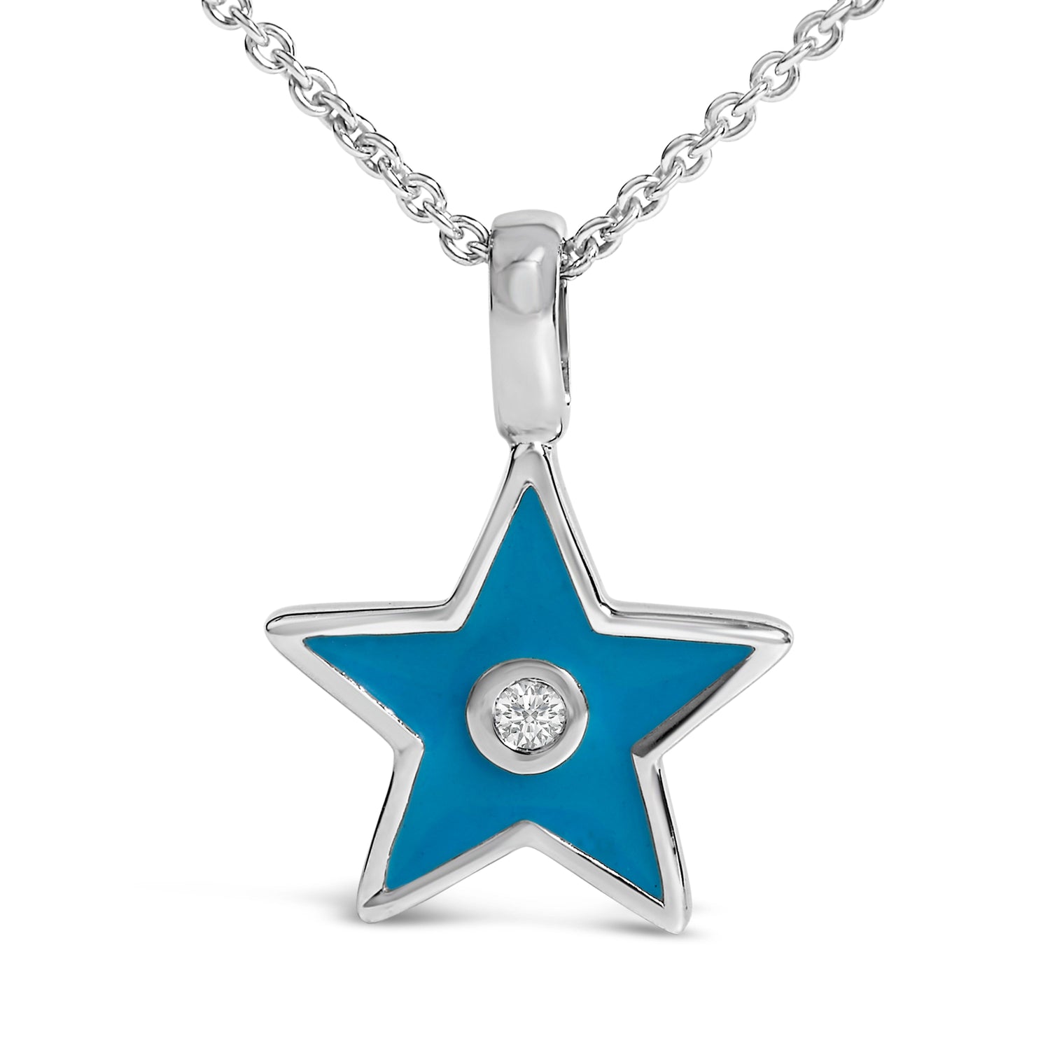 Sterling Silver Blue Enamel and Diamond Accent Star Pendant Necklace by Bids.com