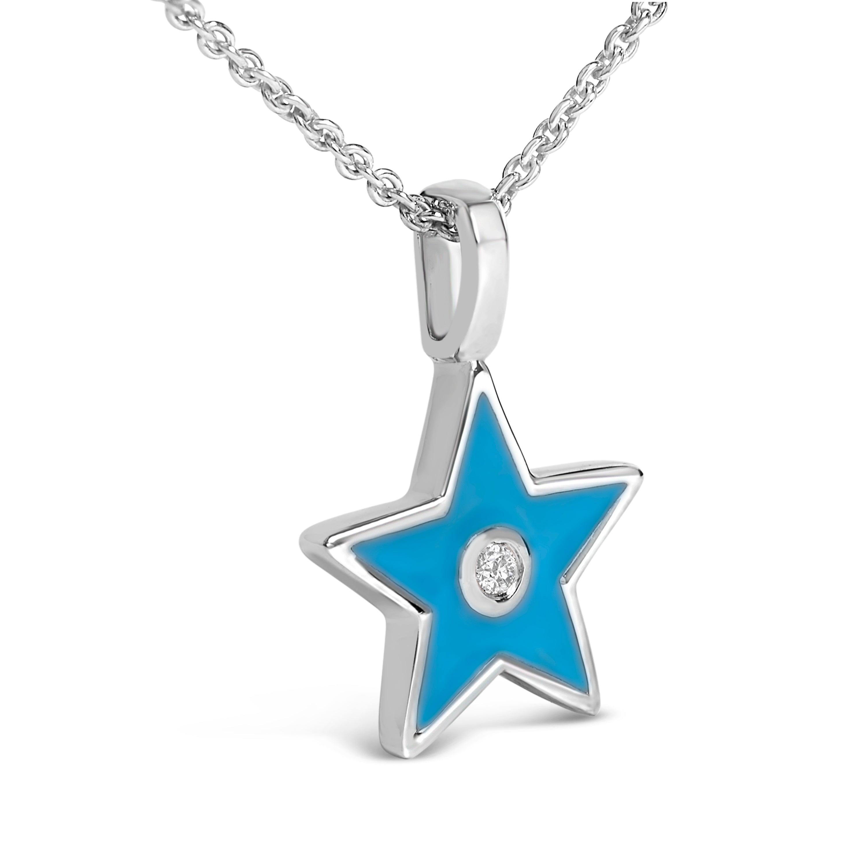 Sterling Silver Blue Enamel and Diamond Accent Star Pendant Necklace by Bids.com