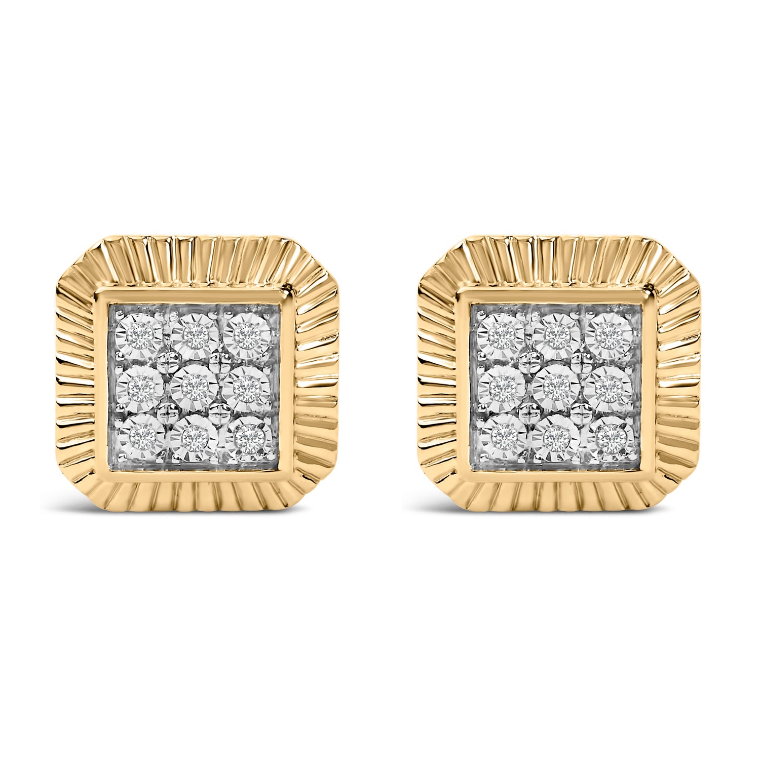10K Yellow Gold Plated .925 Sterling Silver 1/6 Cttw Diamond Textured Halo Stud Earrings by Bids.com