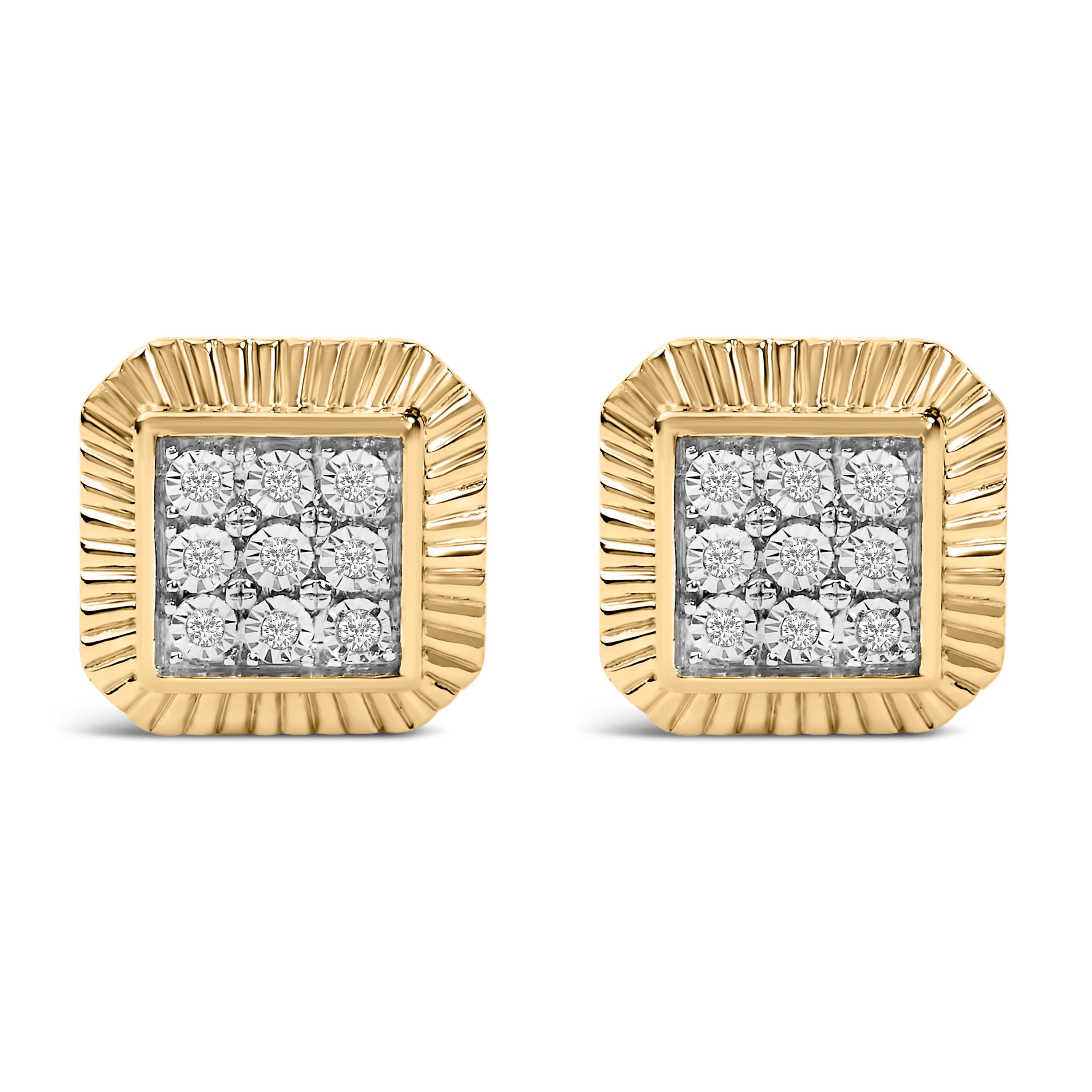 10K Yellow Gold Plated .925 Sterling Silver 1/6 Cttw Diamond Textured Halo Stud Earrings by Bids.com