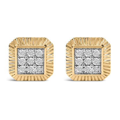 10K Yellow Gold Plated .925 Sterling Silver 1/6 Cttw Diamond Textured Halo Stud Earrings by Bids.com