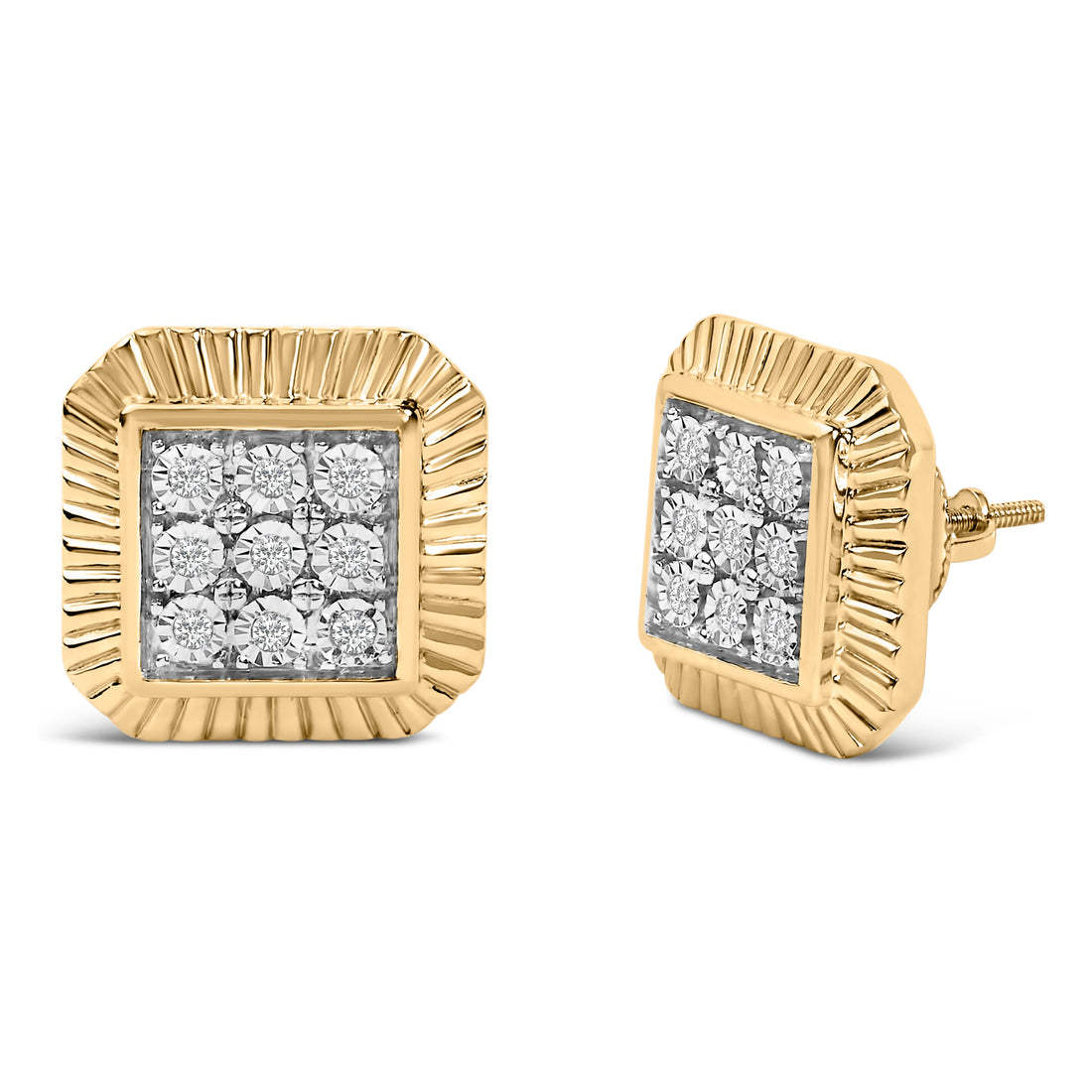 10K Yellow Gold Plated .925 Sterling Silver 1/6 Cttw Diamond Textured Halo Stud Earrings by Bids.com