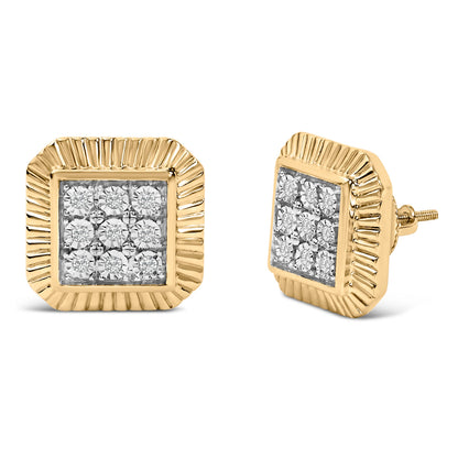 10K Yellow Gold Plated .925 Sterling Silver 1/6 Cttw Diamond Textured Halo Stud Earrings by Bids.com