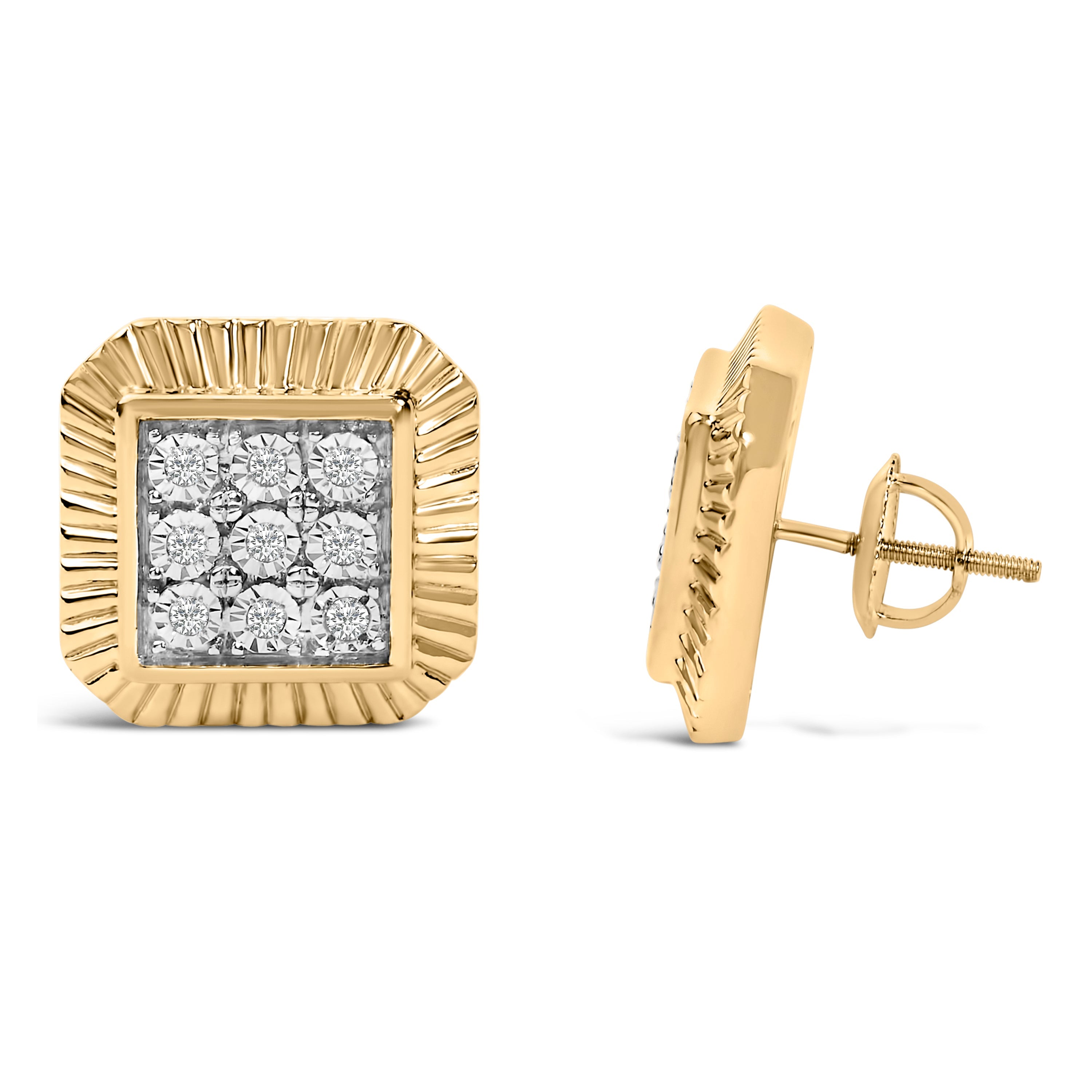10K Yellow Gold Plated .925 Sterling Silver 1/6 Cttw Diamond Textured Halo Stud Earrings by Bids.com