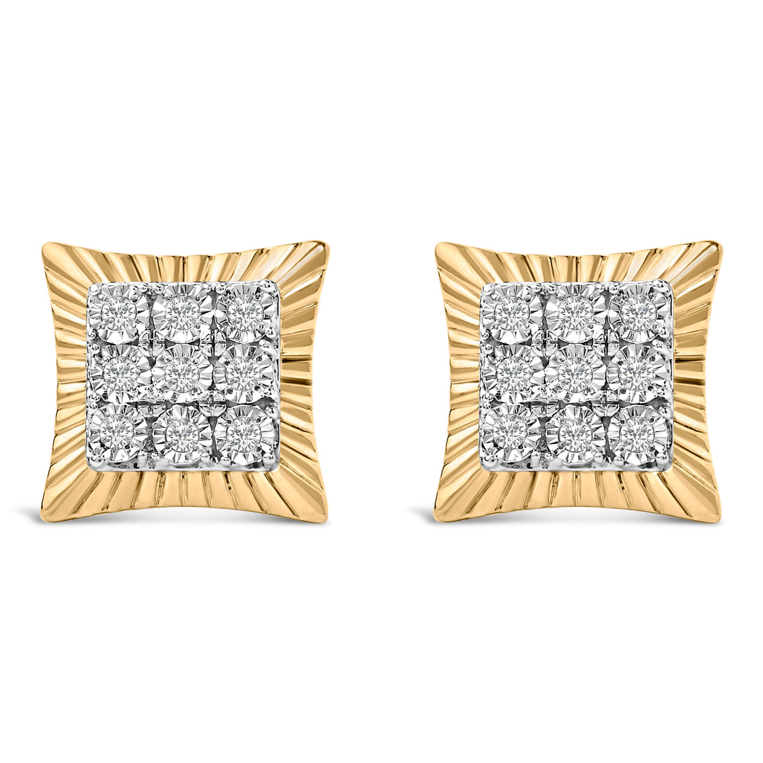 10K Yellow Gold Plated .925 Sterling Silver 1/4 Cttw Diamond Textured Halo Stud Earrings by Bids.com