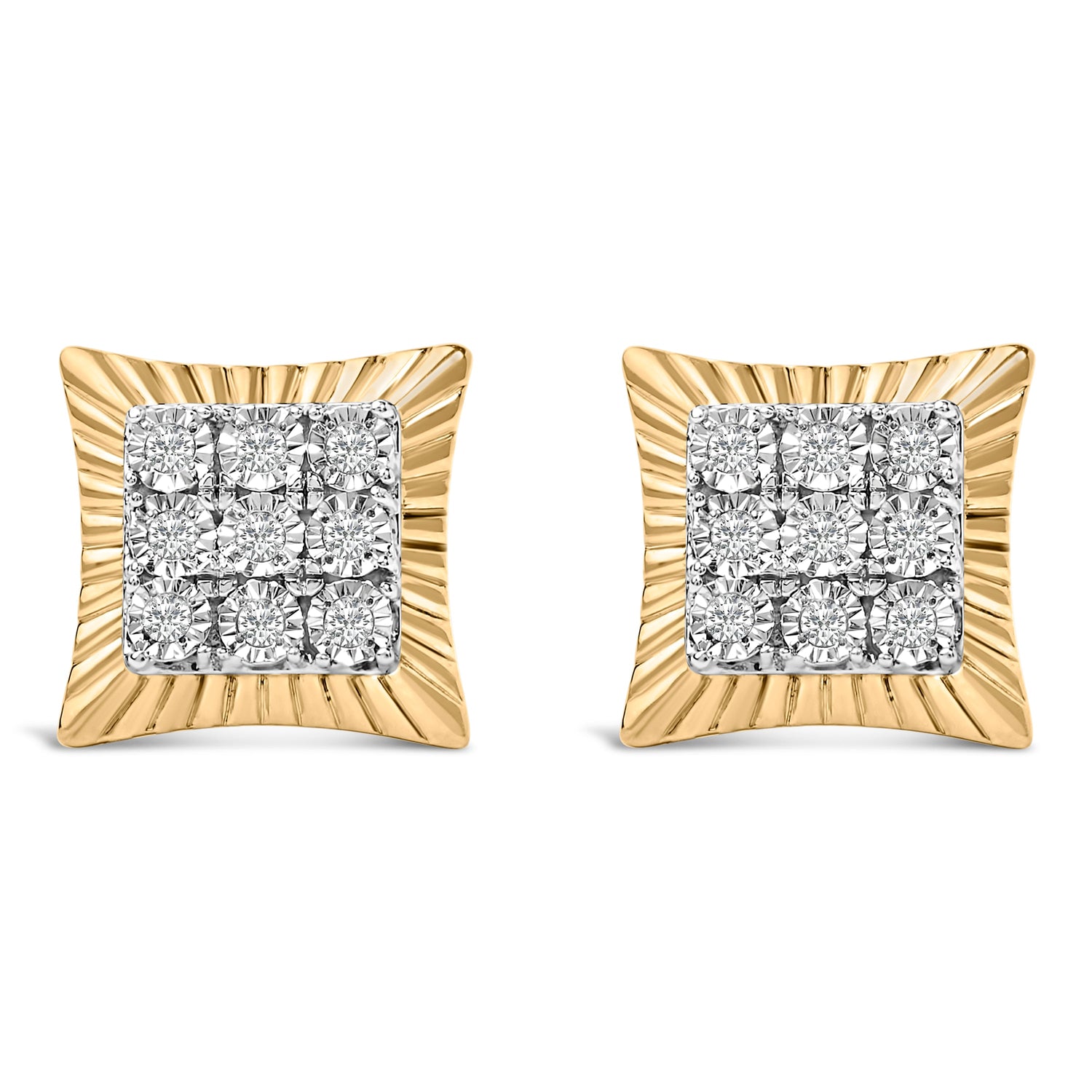 10K Yellow Gold Plated .925 Sterling Silver 1/4 Cttw Diamond Textured Halo Stud Earrings by Bids.com