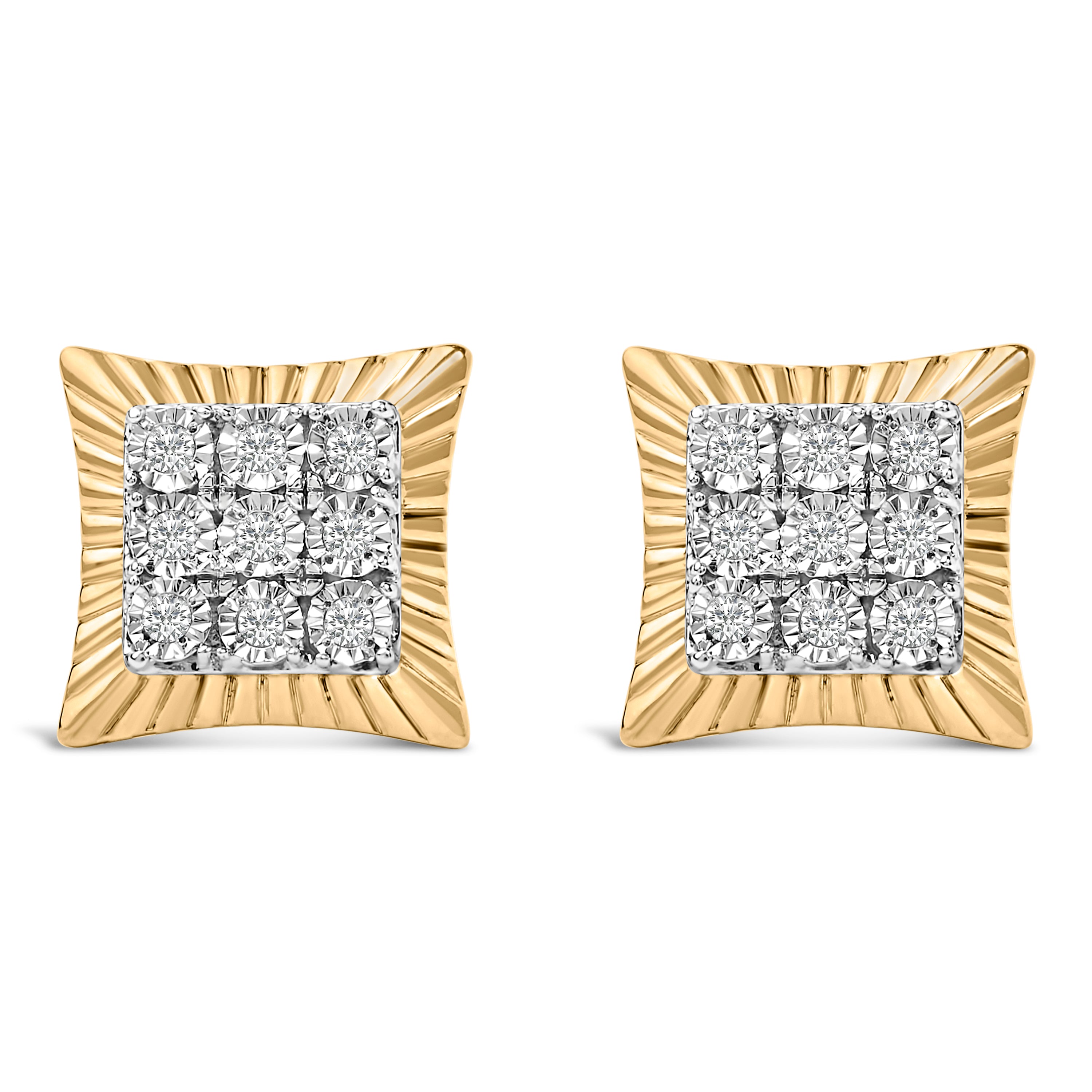 10K Yellow Gold Plated .925 Sterling Silver 1/4 Cttw Diamond Textured Halo Stud Earrings by Bids.com