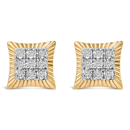 10K Yellow Gold Plated .925 Sterling Silver 1/4 Cttw Diamond Textured Halo Stud Earrings by Bids.com