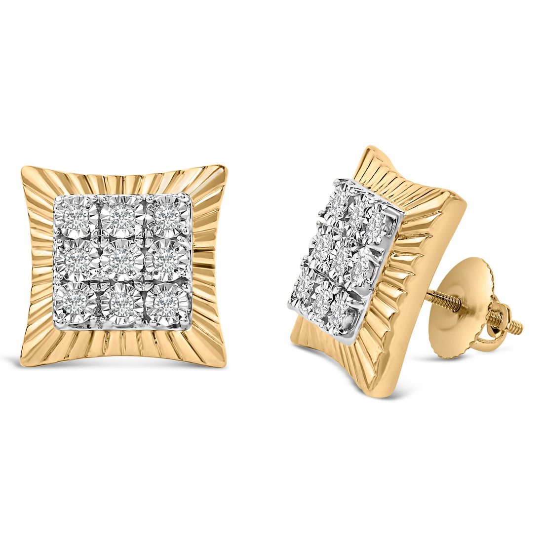 10K Yellow Gold Plated .925 Sterling Silver 1/4 Cttw Diamond Textured Halo Stud Earrings by Bids.com