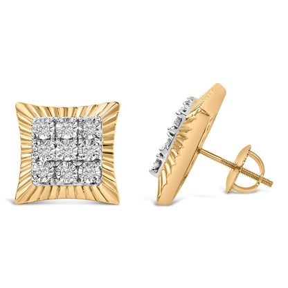 10K Yellow Gold Plated .925 Sterling Silver 1/4 Cttw Diamond Textured Halo Stud Earrings by Bids.com