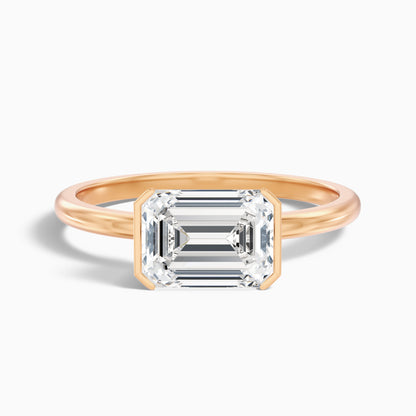 Joie 2 Carat Emerald Cut East West Half Bezel Lab Grown Diamond Ring in 18k Rose Gold