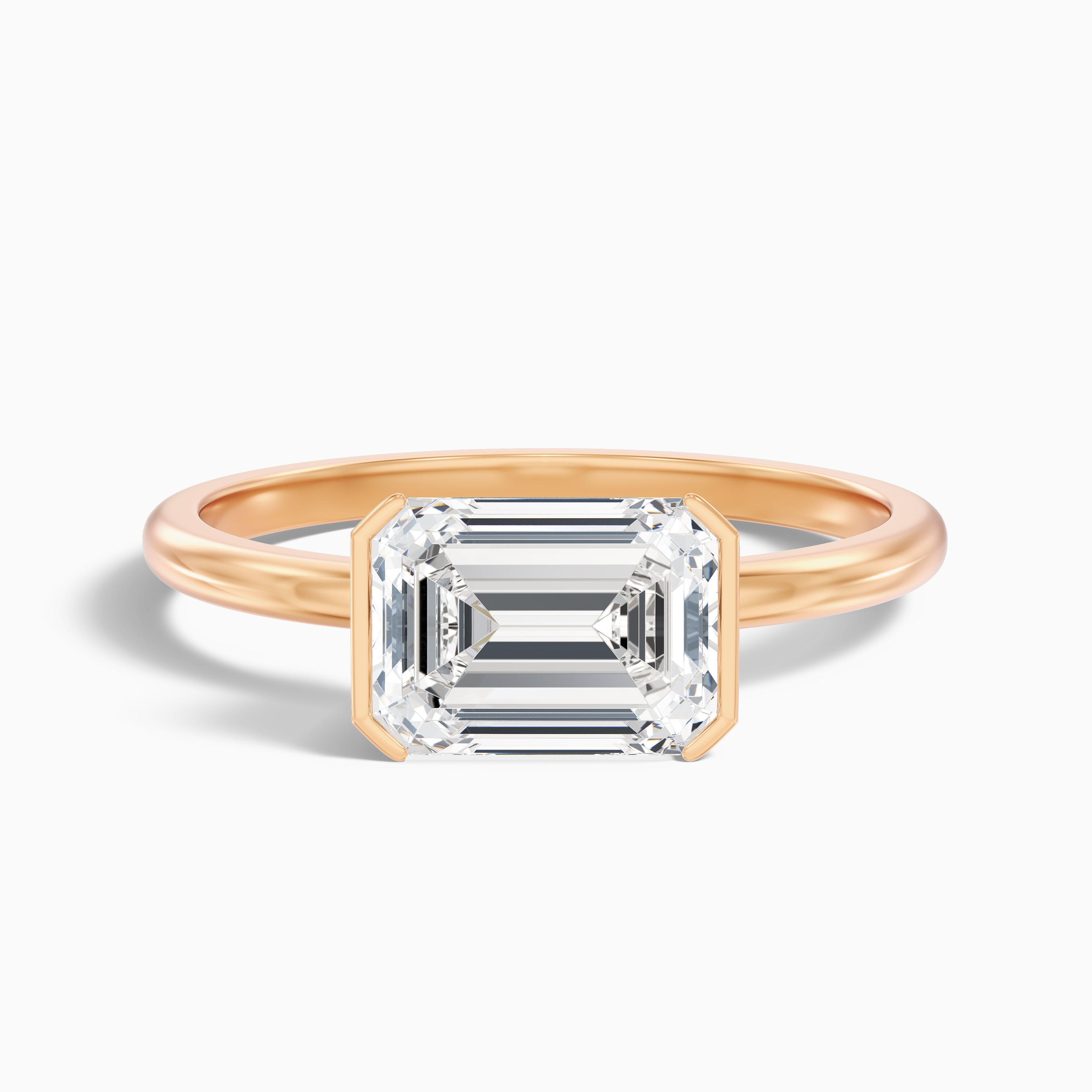 Joie 3.5 Carat Emerald Cut East West Half Bezel Lab Grown Diamond Ring in 14k Yellow Gold