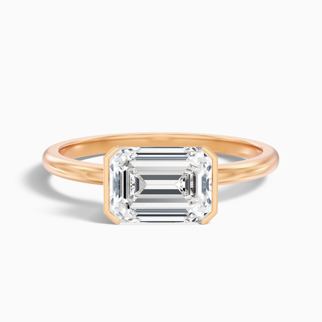 Brona 3.5 Carat Emerald Cut East West Half Bezel Moissanite Diamond Ring in 18k Rose Gold  DestGlow
