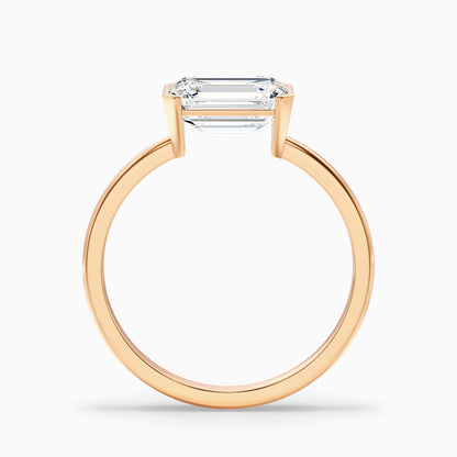 Brona 5.5 Carat Emerald Cut East West Half Bezel Moissanite Diamond Ring in 14k Yellow Gold